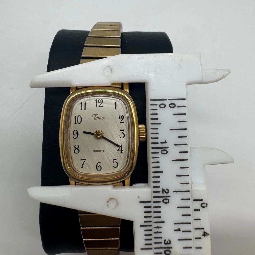Vintage Timex Quartz Watch Gold Tone Cushion Case Expansion Band needs bat